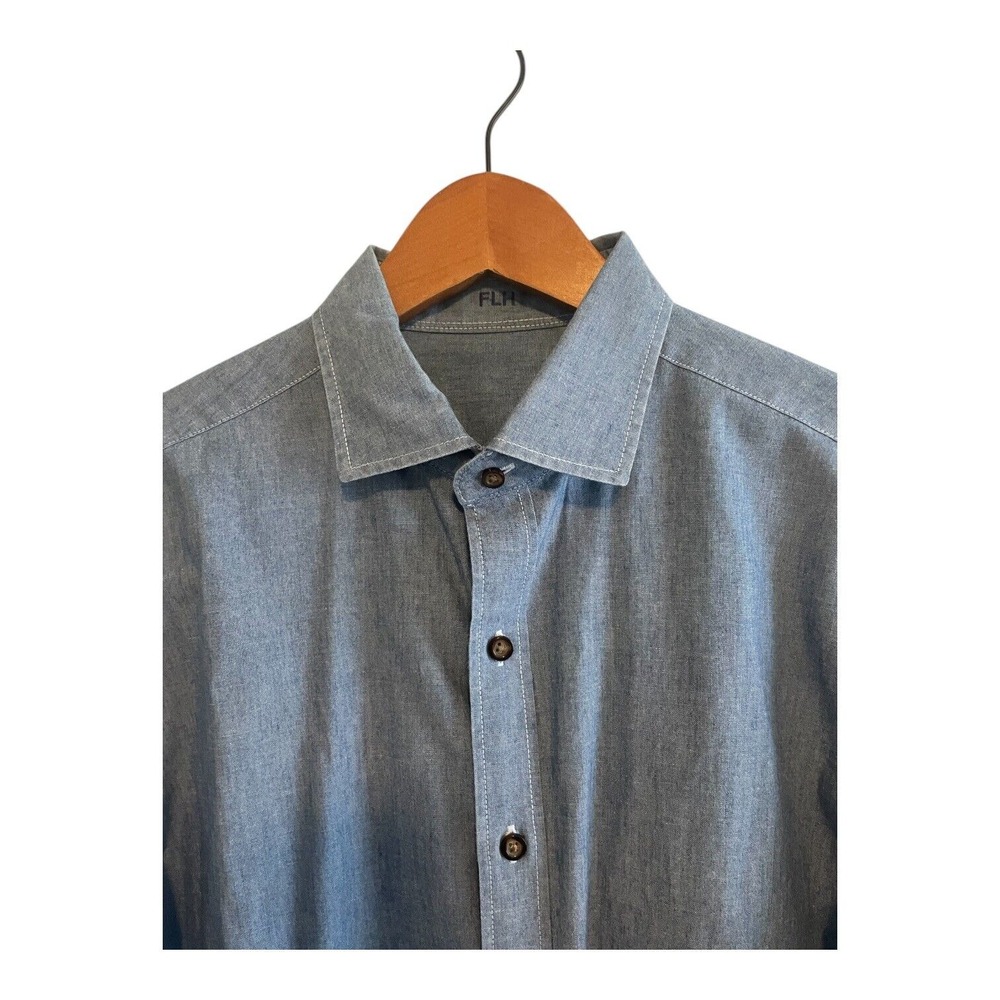 J.Hilburn Button Up Shirt Men's Size Medium Blue Chambray Italian Fabric - Picture 2 of 4